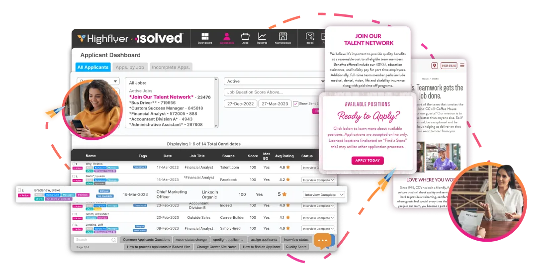The applicant dashboard in the Highflyer software, with job postings